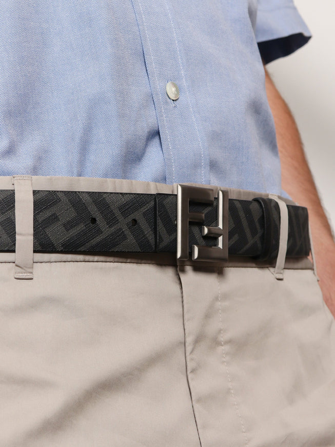 Fendi Reversible Leather And Ff Fabric Belt