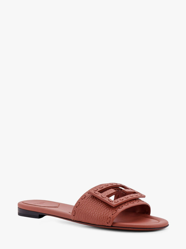 Fendi Baguette Leather Slides With Macro Selleria Topstitches