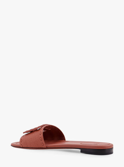 Fendi Baguette Leather Slides With Macro Selleria Topstitches