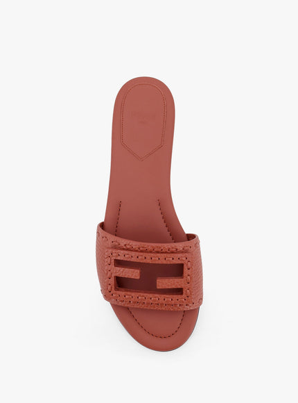 Fendi Baguette Leather Slides With Macro Selleria Topstitches
