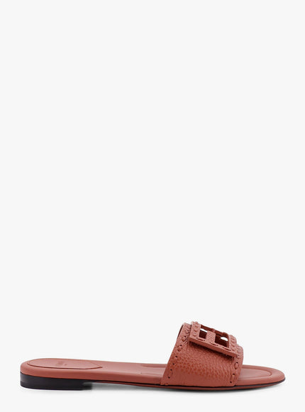 Fendi Baguette Leather Slides With Macro Selleria Topstitches Marrone