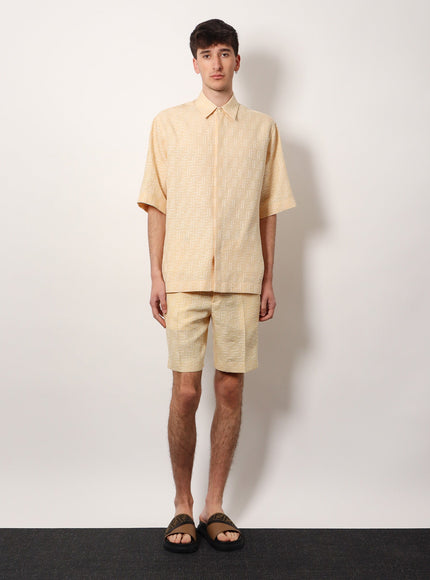 Fendi Jacquard Linen And Cotton Bermuda Shorts With All-Over Ff Motif