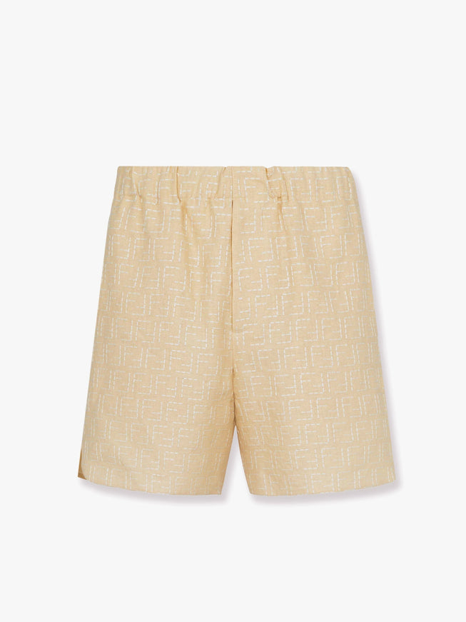 Fendi Jacquard Linen And Cotton Bermuda Shorts With All-Over Ff Motif Beige