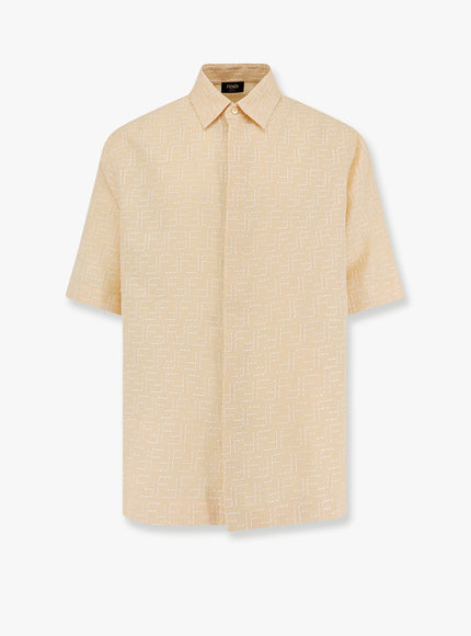 Fendi Jacquard Linen And Cotton Shirt With All-Over Ff Embroidery Bianco