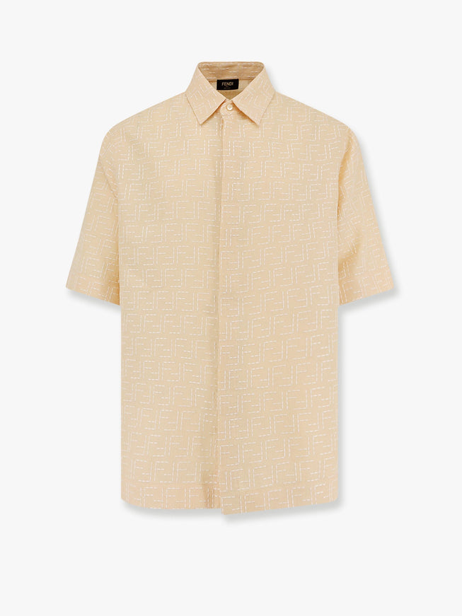 Fendi Jacquard Linen And Cotton Shirt With All-Over Ff Embroidery Bianco