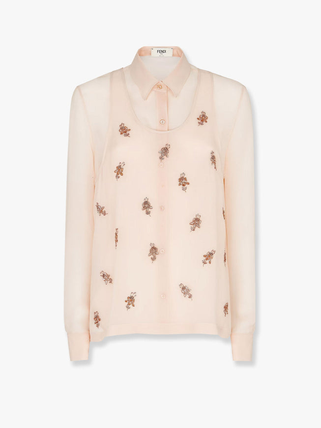 Fendi Georgette Top With Rhinestones And Sequins Embroidery Peach Sorbet