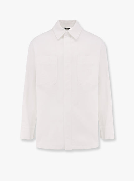 Fendi Denim Jacket With Stitched Profiles And Ff Logo Bianco