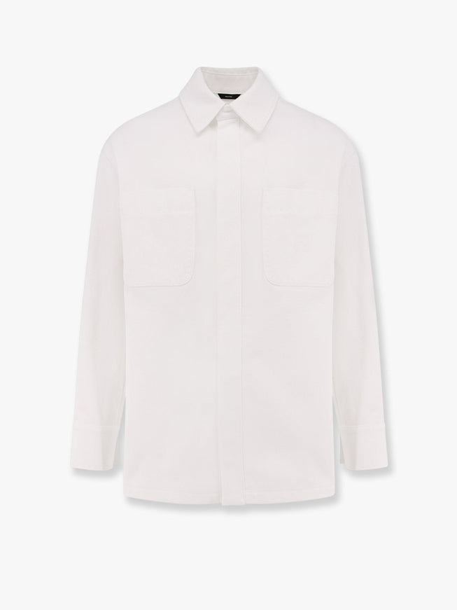 Fendi Denim Jacket With Stitched Profiles And Ff Logo Bianco