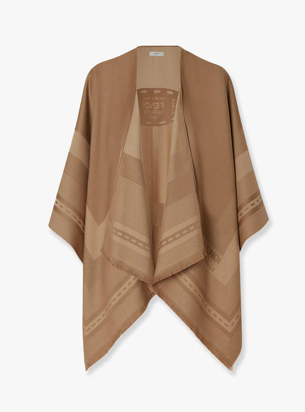 Fendi Wool And Cashmere Poncho With Jacquard Manufacturing Uni Marrone