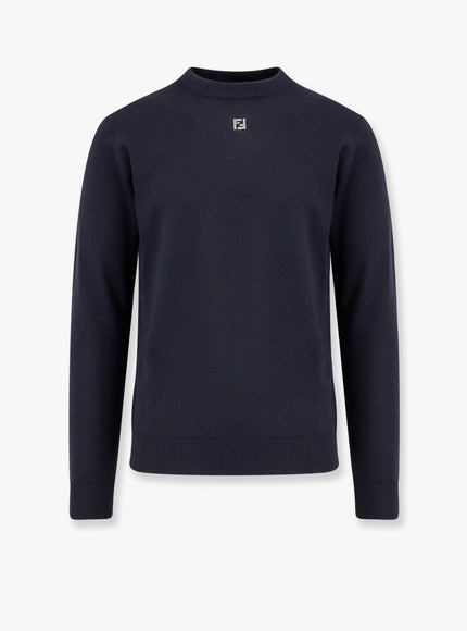 Fendi Wool Sweater With Ff Metal Logo Blu