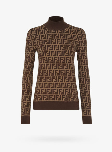 Fendi Cotton Sweater With Ff Motif Marrone