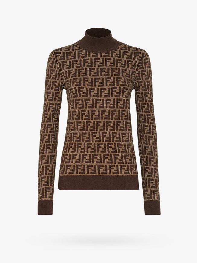 Fendi Cotton Sweater With Ff Motif Marrone