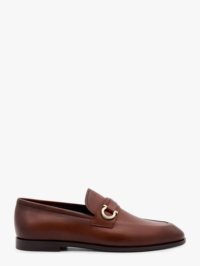 Ferragamo Florio Leather Loafer With Gancini Detail Marrone