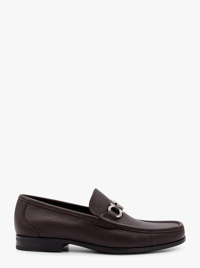 Ferragamo Grandioso Leather Loafer With Gancini Detail Marrone