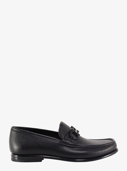 Ferragamo Crown Leather Loafer With Gancini Detail Nero