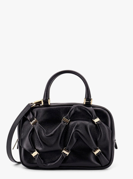 Ferragamo Leather Handbag With Draped Details Secured By Mini Vara Bows Uni Nero