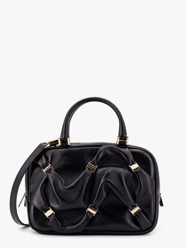 Ferragamo Leather Handbag With Draped Details Secured By Mini Vara Bows Uni Nero