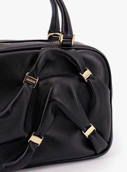 Ferragamo Leather Handbag With Draped Details Secured By Mini Vara Bows