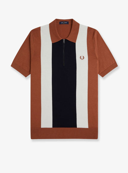Fred Perry Cotton Knit Polo Shirt With Striped Motif Cnm Navy Lecr
