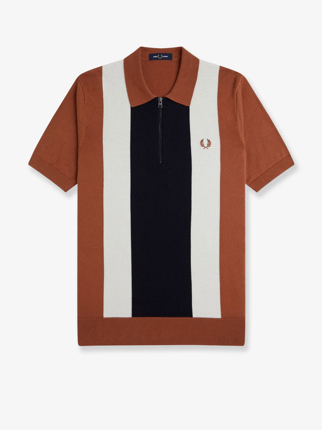 Fred Perry Cotton Knit Polo Shirt With Striped Motif Cnm Navy Lecr