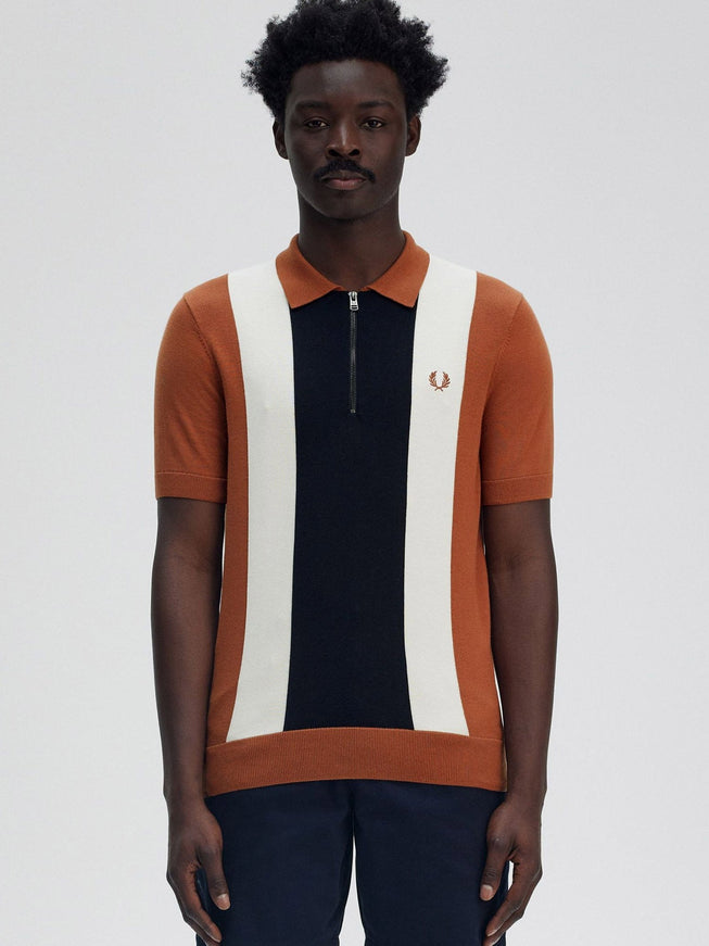 Fred Perry Cotton Knit Polo Shirt With Striped Motif