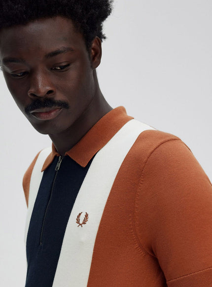 Fred Perry Cotton Knit Polo Shirt With Striped Motif
