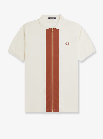Fred Perry Cotton Polo Shirt With Zip Light Ecru