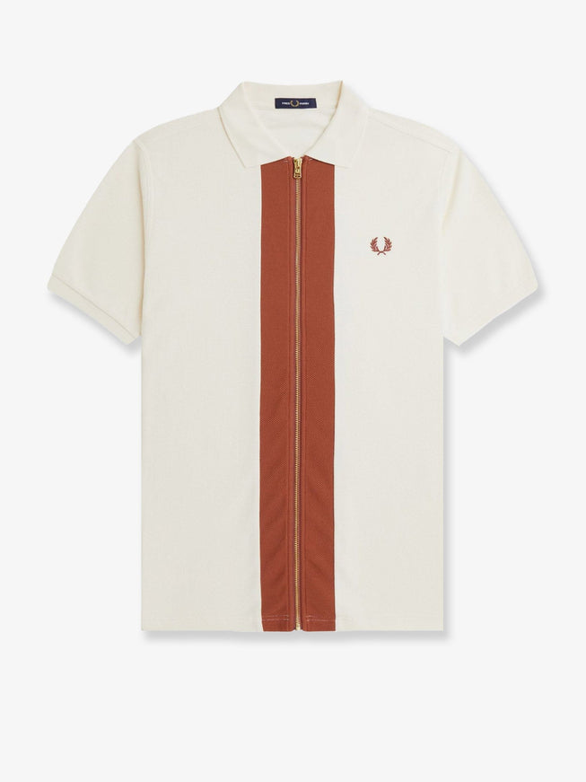 Fred Perry Cotton Polo Shirt With Zip Light Ecru