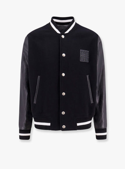 Givenchy Varsity Wool Blend Bomber With Leather Sleeves Nero