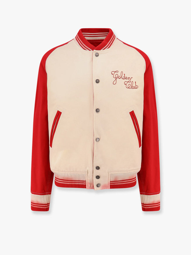 Golden Goose Deluxe Brand Nic Cotton Jacket With Maxi Golden Club Embroidery Rosso