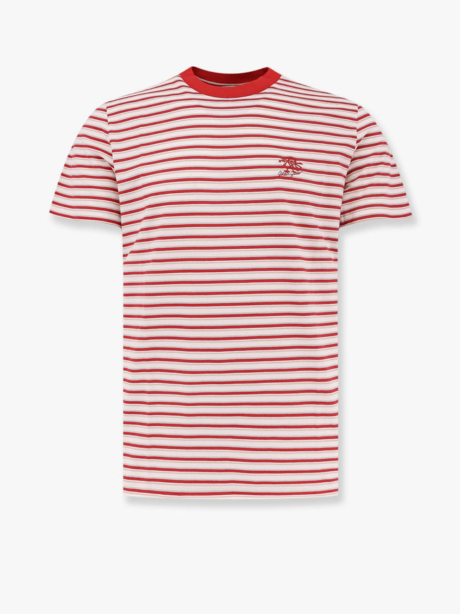 Golden Goose Deluxe Brand Striped Cotton T-Shirt With Logo Rosso