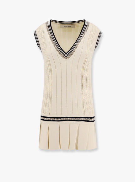 Golden Goose Deluxe Brand Organic Cotton Dress With Crystals Embellishment Bianco