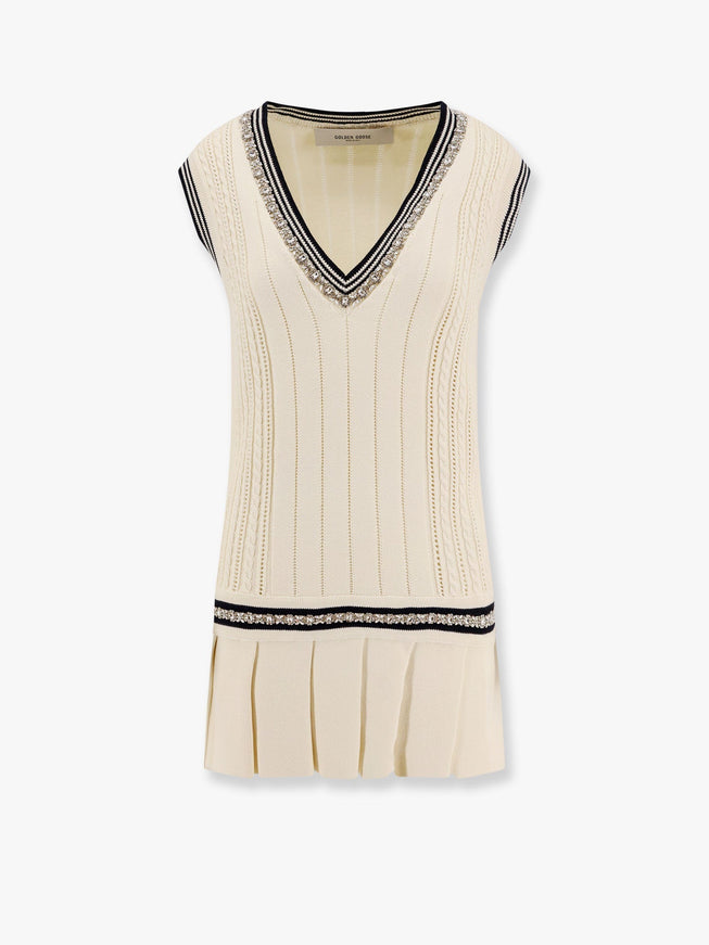 Golden Goose Deluxe Brand Organic Cotton Dress With Crystals Embellishment Bianco