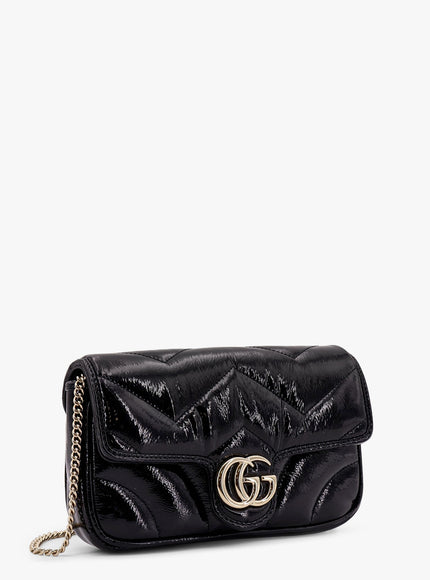 Gucci Gg Marmont Patent Leather Shoulder Bag With Frontal Gg Logo