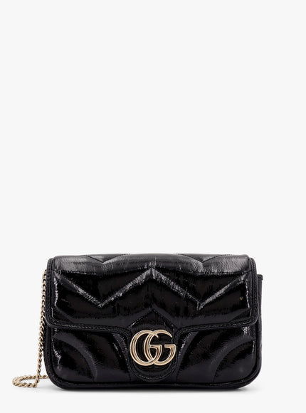Gucci Gg Marmont Patent Leather Shoulder Bag With Frontal Gg Logo Uni Nero