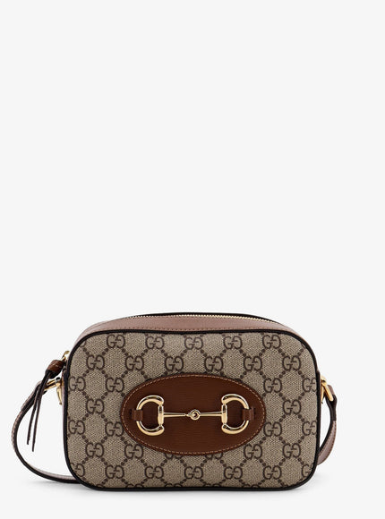 Gucci 1955 Horsebit Gg Supreme Fabric And Leather Shoulder Bag Uni Marrone