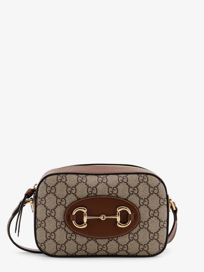 Gucci 1955 Horsebit Gg Supreme Fabric And Leather Shoulder Bag Uni Marrone