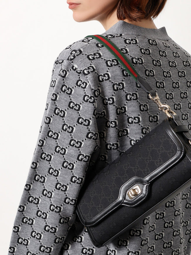 Gucci Original Gg And Leather Shoulder Bag