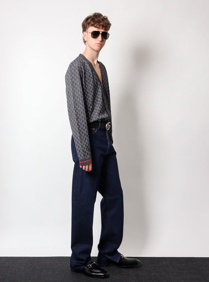 Gucci Wool And Silk Cardigan With Gg Motif