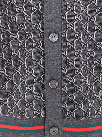 Gucci Wool And Silk Cardigan With Gg Motif