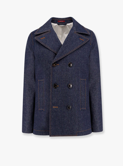 Gucci Denim Peacoat With Contrasting Stitching Blu