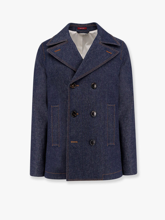 Gucci Denim Peacoat With Contrasting Stitching Blu