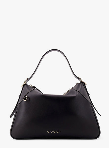 Gucci Gg Emblem Leather Shoulder Bag With Frontal Logo Uni Nero