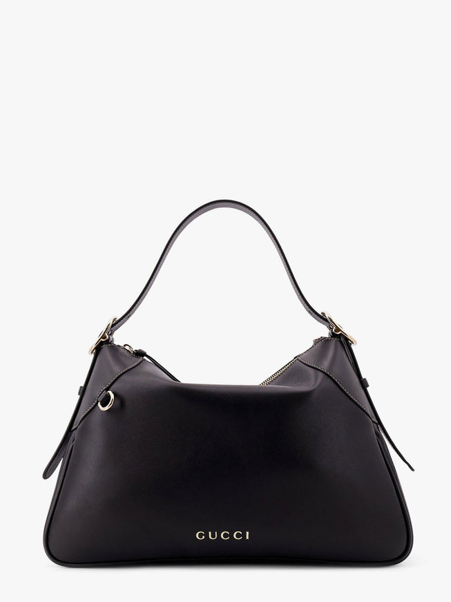 Gucci Gg Emblem Leather Shoulder Bag With Frontal Logo Uni Nero