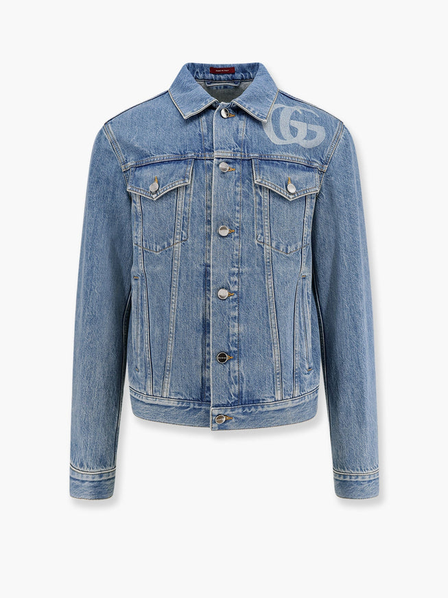 Gucci Denim Jacket With Lasered Double G Blu