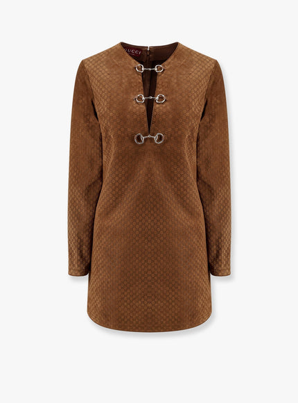 Gucci Suede Short Dress With All-Over Gg Logo One Color