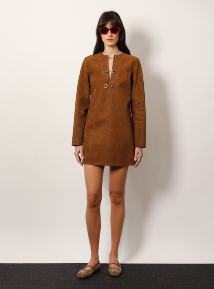 Gucci Suede Short Dress With All-Over Gg Logo