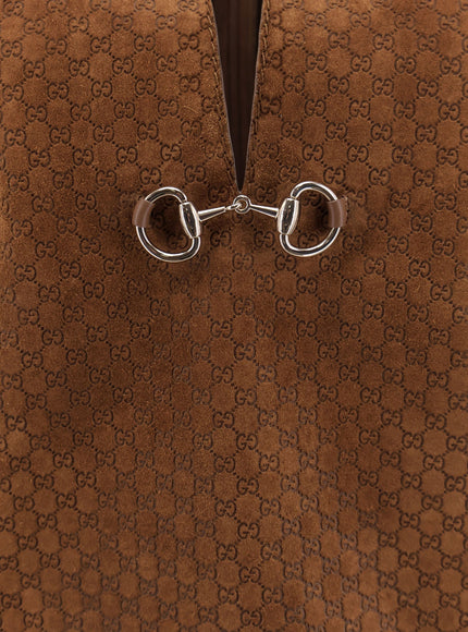 Gucci Suede Short Dress With All-Over Gg Logo