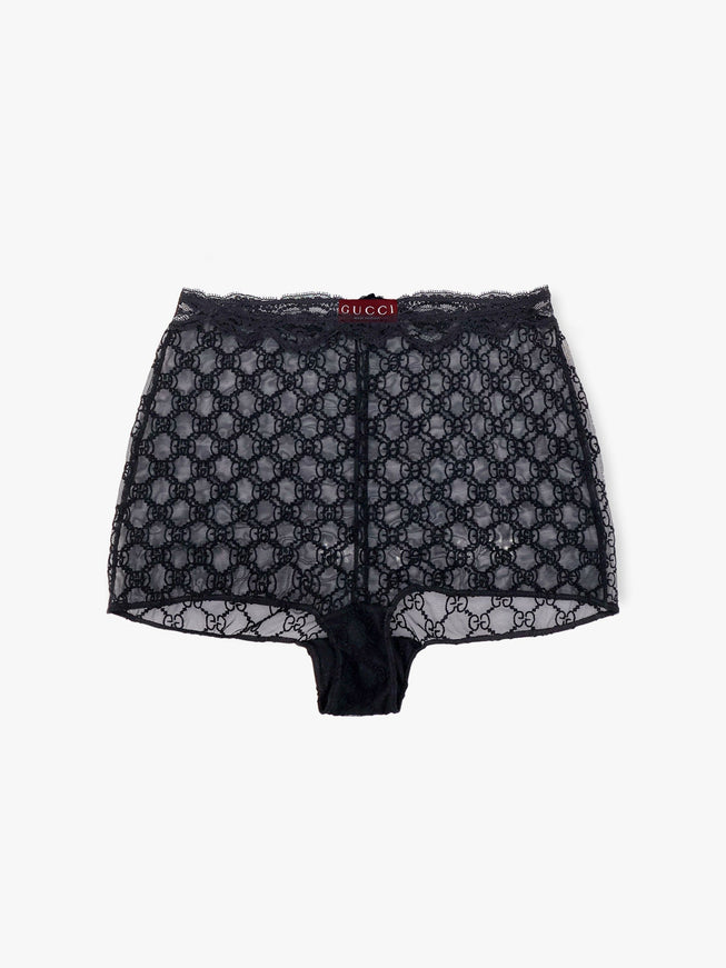 Gucci Lace Culottes With All-Over Gg Motif Nero