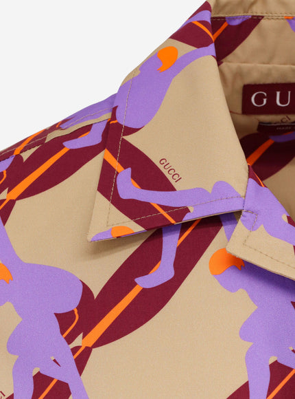 Gucci Bowling Cotton Popeline Shirt With All-Over Surfer Print